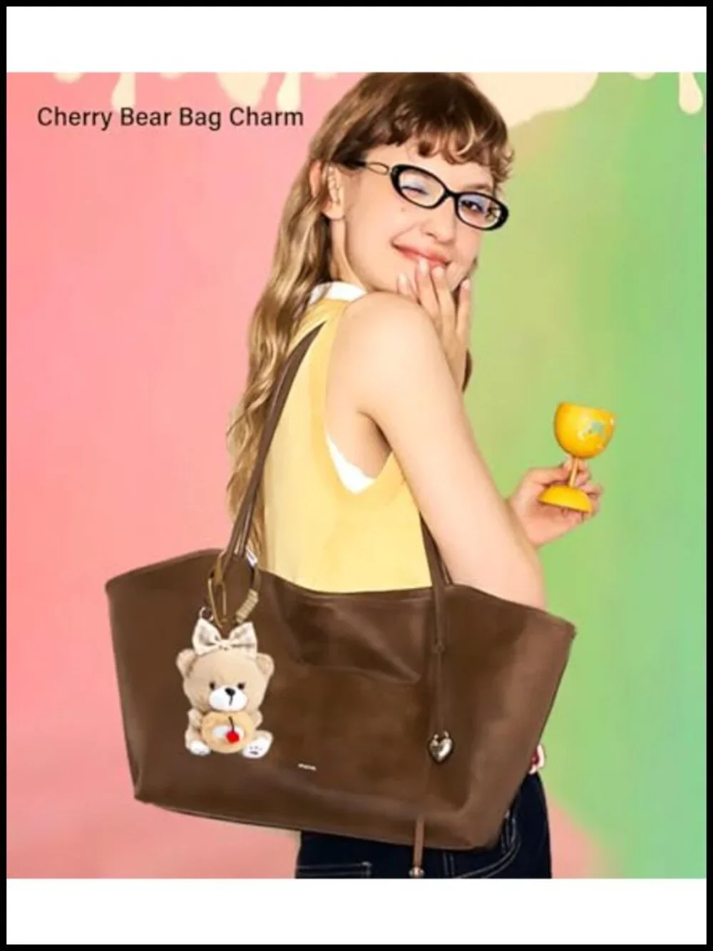 Plush Bear Keychain Bag Charm with Nylon Cord Strap - Cute Gift